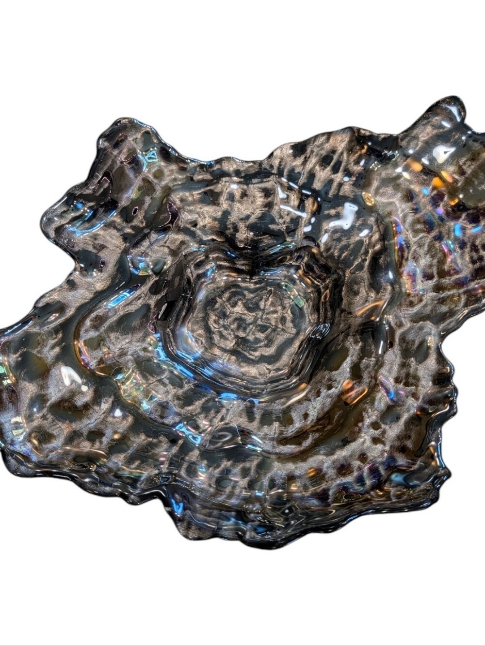 Arda Art Glassware Black Oyster Iridescent Bowl 18" Handmade In Turkey